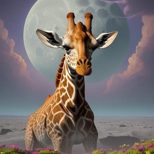 Giraffe Moonwalks in Surreal Lunar Landscape