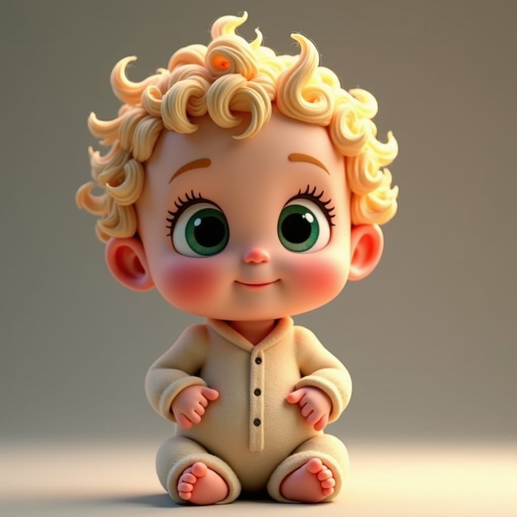 Adorable Baby with Emerald Eyes in Detailed 3D Render