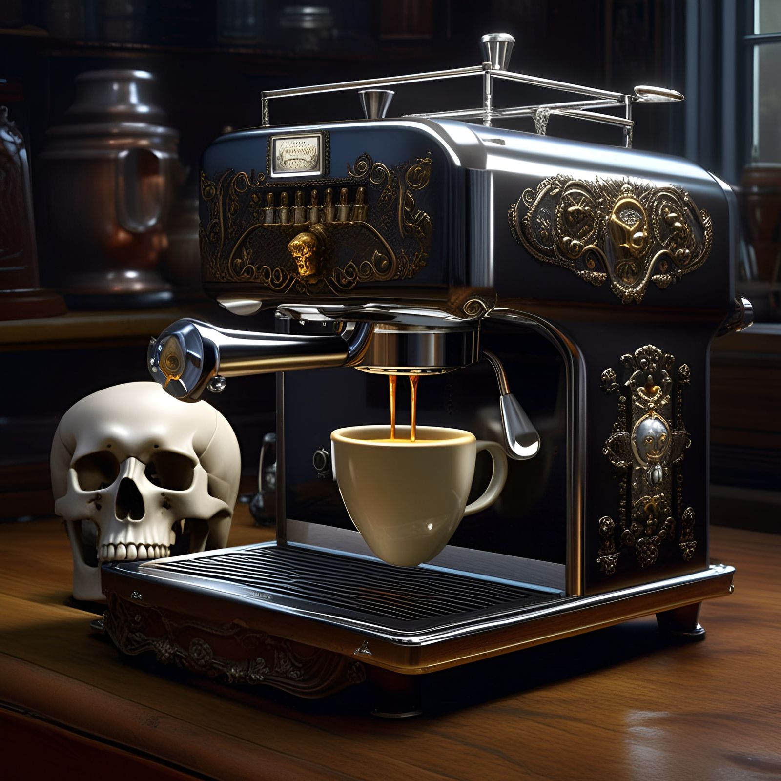 Gothicpunk Coffee Machine with Skull Detail