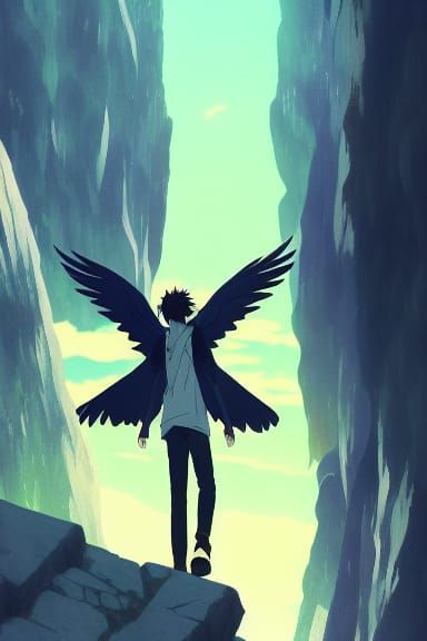 Anime Style Winged Man by Makoto Shinkai