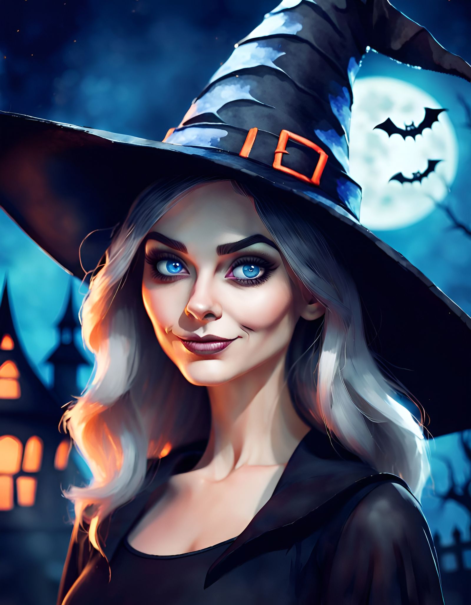 Halloween Witch in Watercolor Style