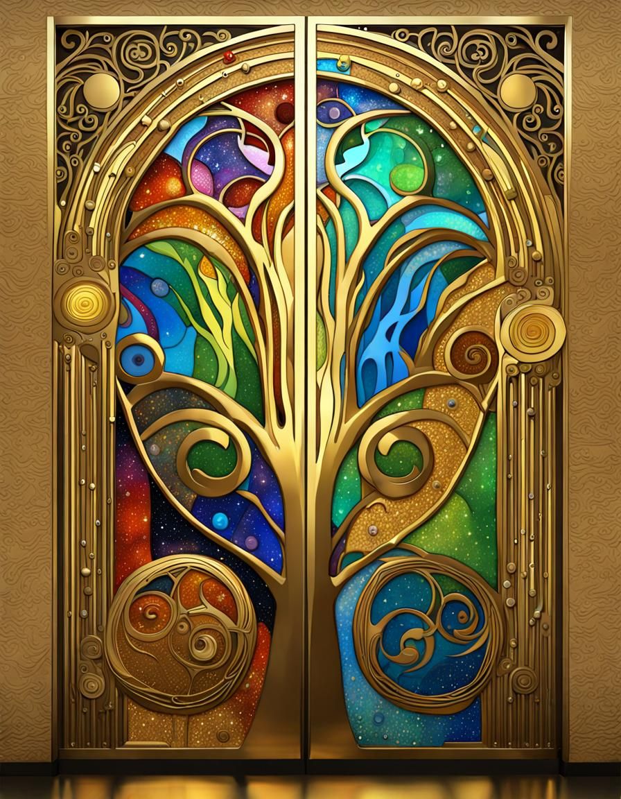 Golden Star Wars Tree in Klimt Art Nouveau Style