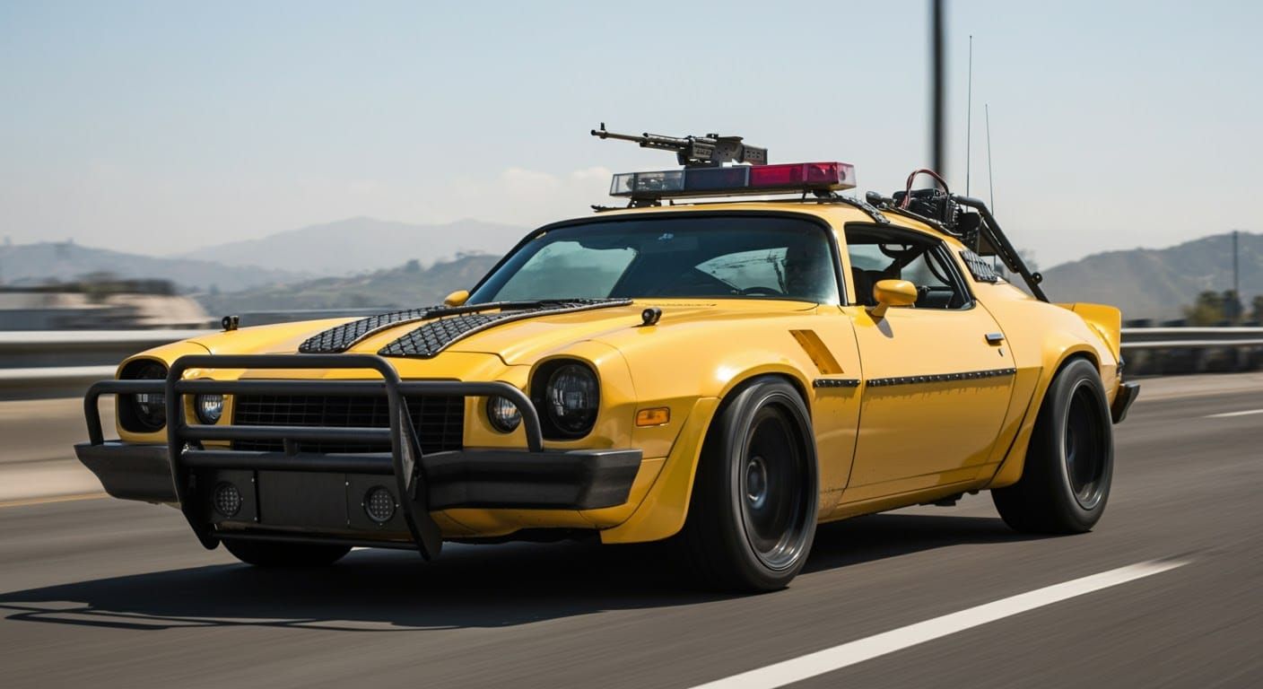 Cyberpunk Armored 1976 Camaro Police Lowrider on Highway