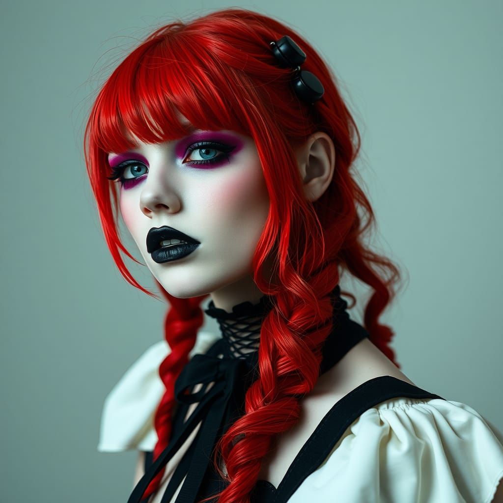 Goth Portrait with Red Hair in Fashion Photography Style