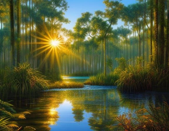 Florida Swamp Landscape in Golden Light
