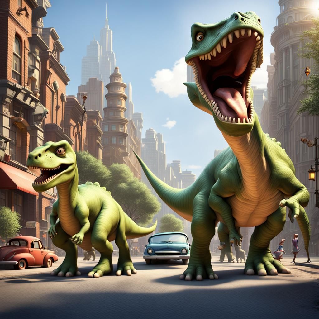 Dinosaur City in Disney Pixar Style