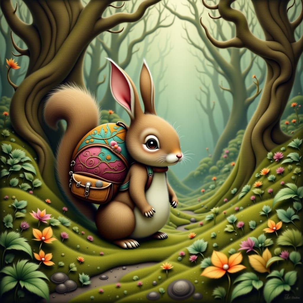 Rabbit-Squirrel Explorer in Impressionist Forest