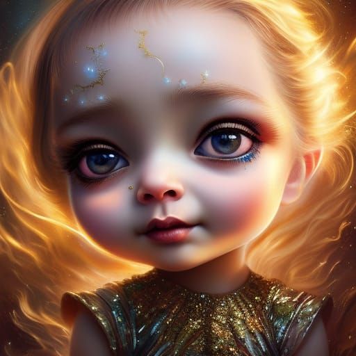 Adorable Chibi Baby in Rococo Cosmos Field