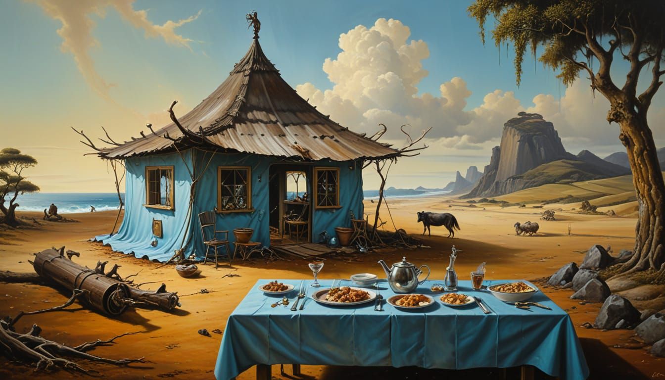 Surreal World Inside a Rustic Cabin: Melting Oil on Canvas