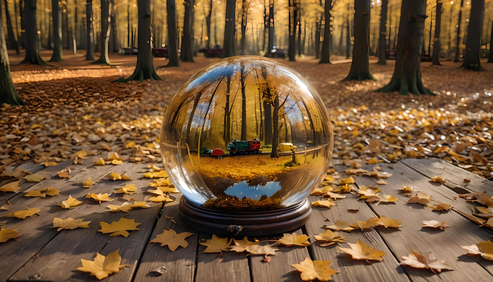 Miniature Autumn Train in Glass Sphere