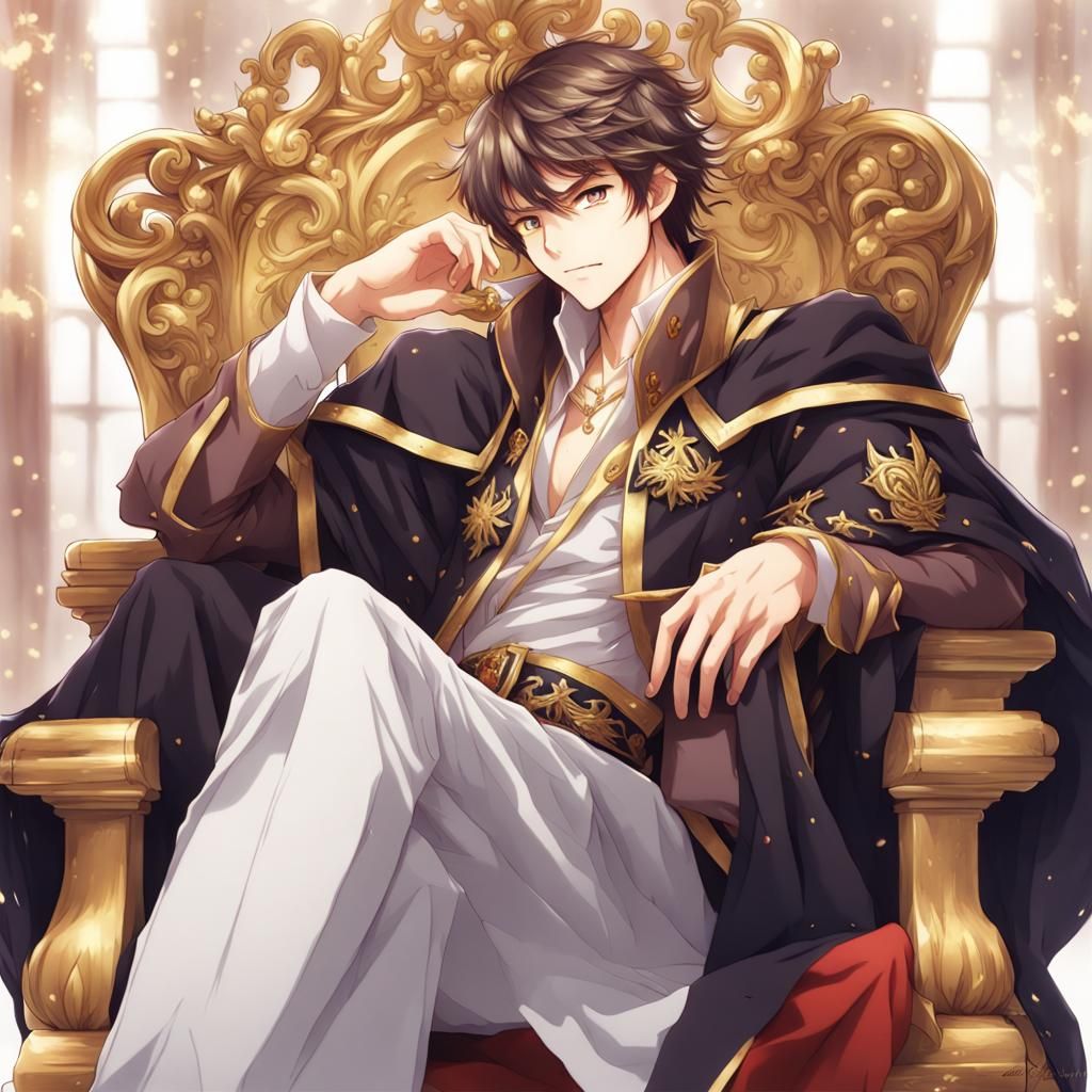 Anime Style Young King on Throne