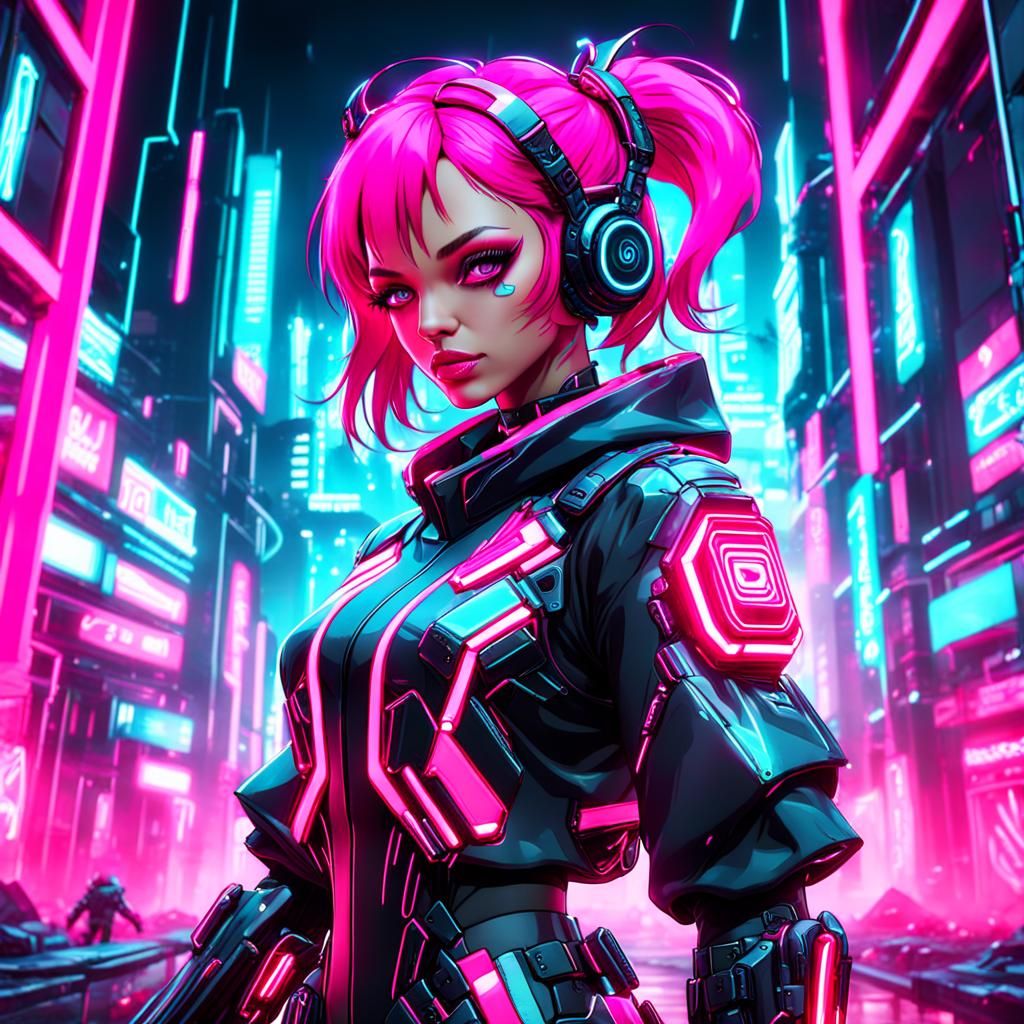 Neon Cyberpunk Girl Digital Art in 8K