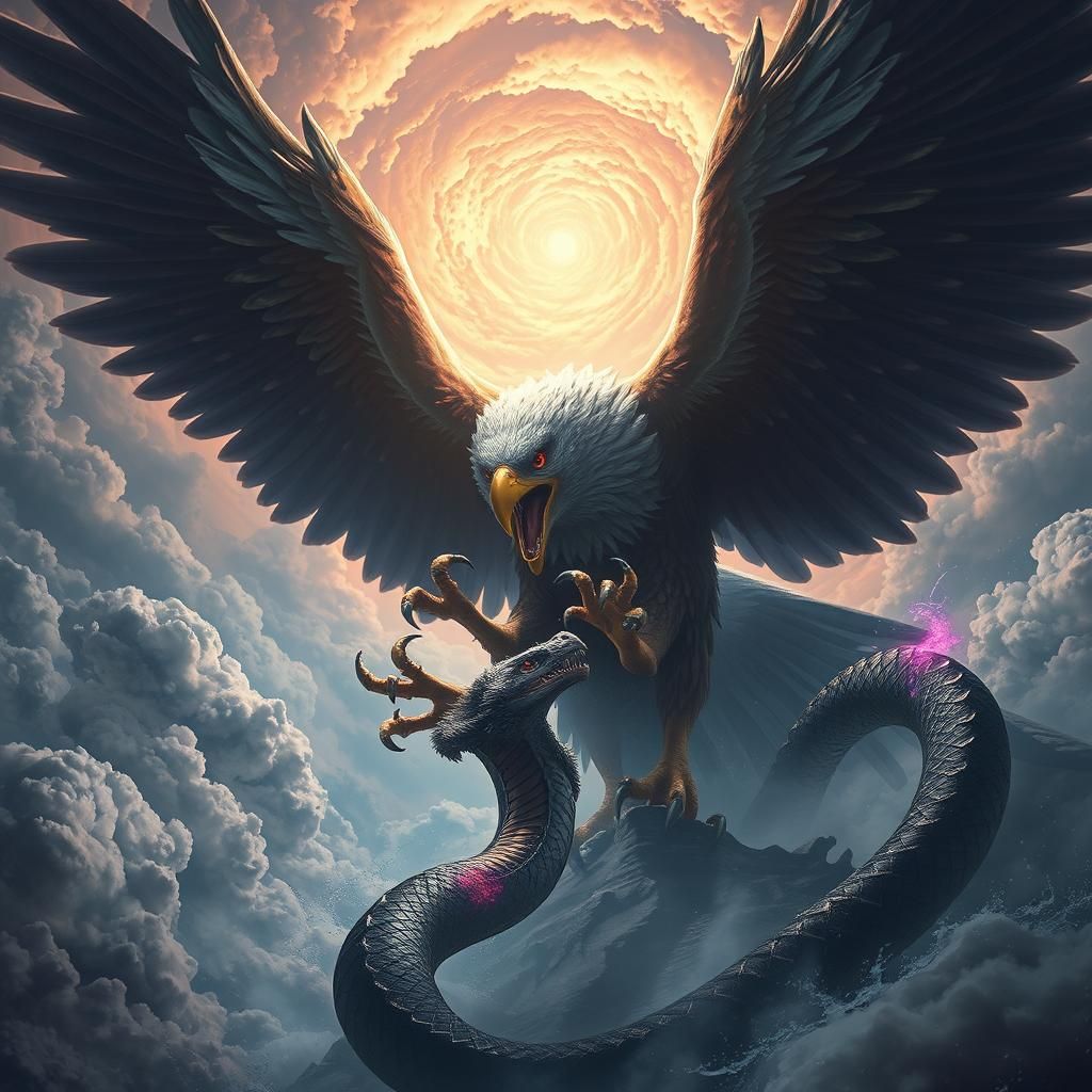 Epic Eagle vs Serpent Battle in Fantasy Art Style