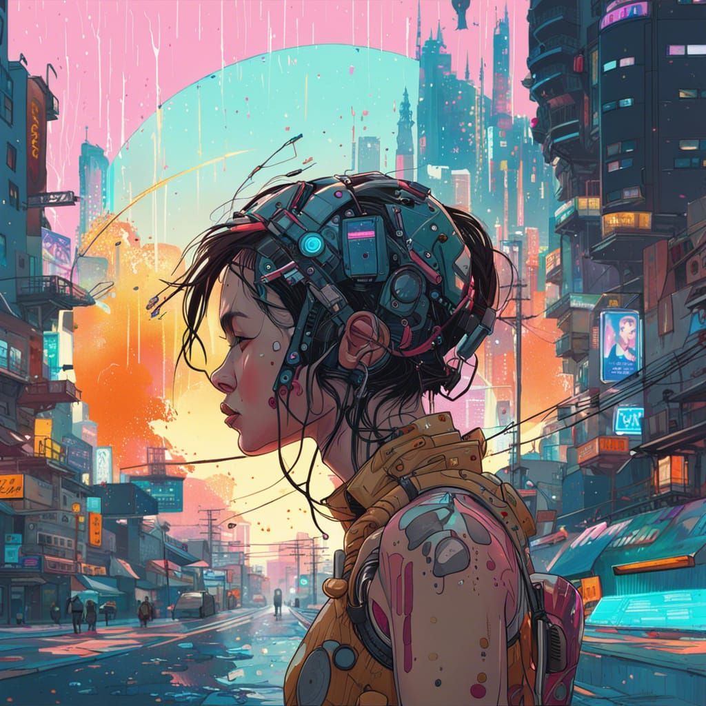 Cyberpunk Mecha Woman Portrait in Anime Style