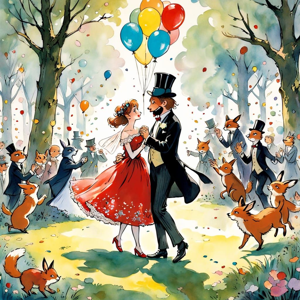 Whimsical Monkey Wedding in a Vibrant Forest