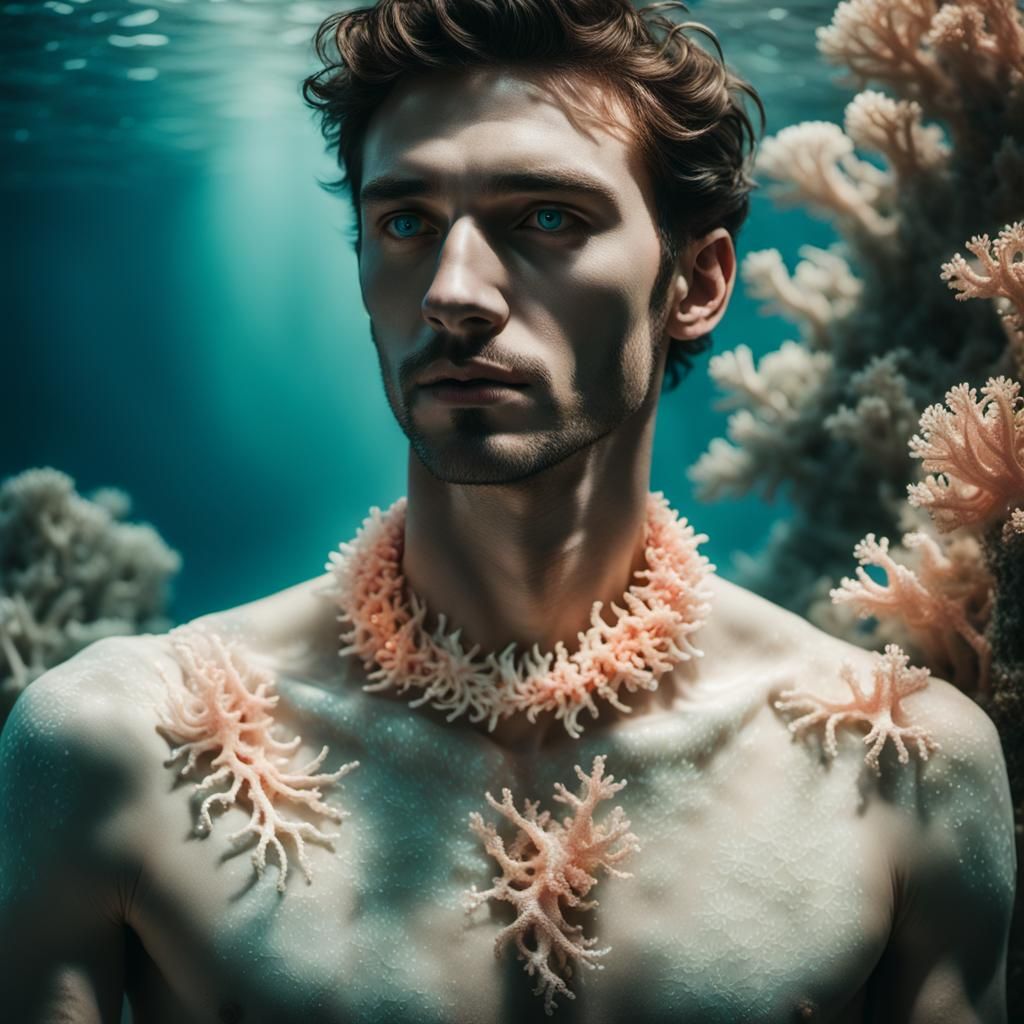 Ethereal Oceanic Portrait with Bioluminescent Coral