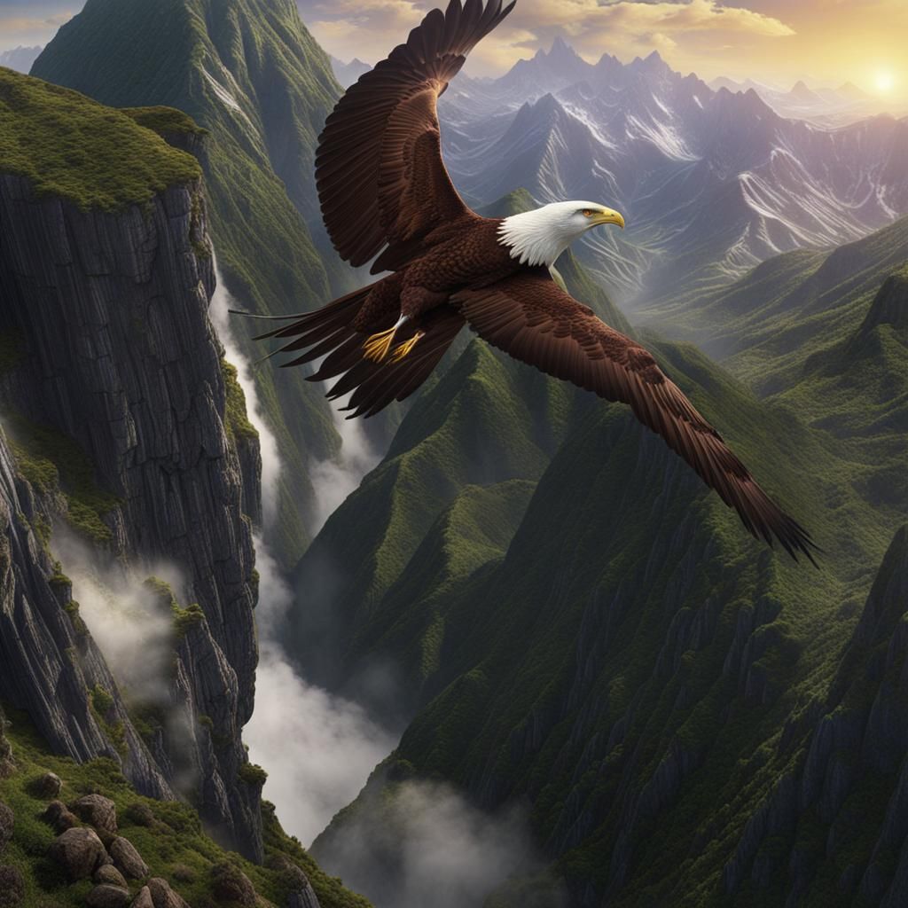 Giant Eagle Attack in Andes Mountains, Steampunk Style