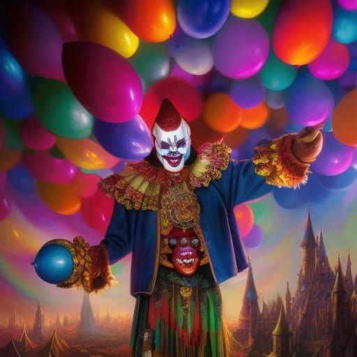 Sinister Clown Portrait with Balloons