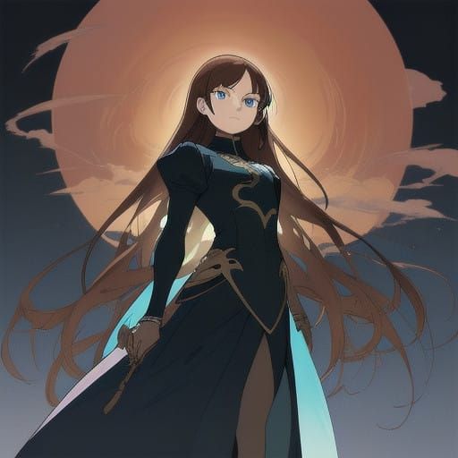 Manga-Inspired Anime Lady with Elegant Features and Muscular...