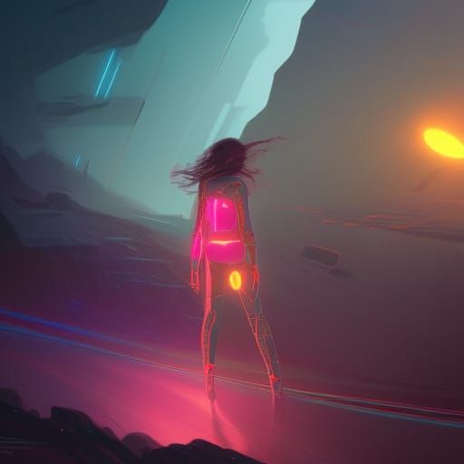 Futuristic Girl in Bioluminescent Landscape