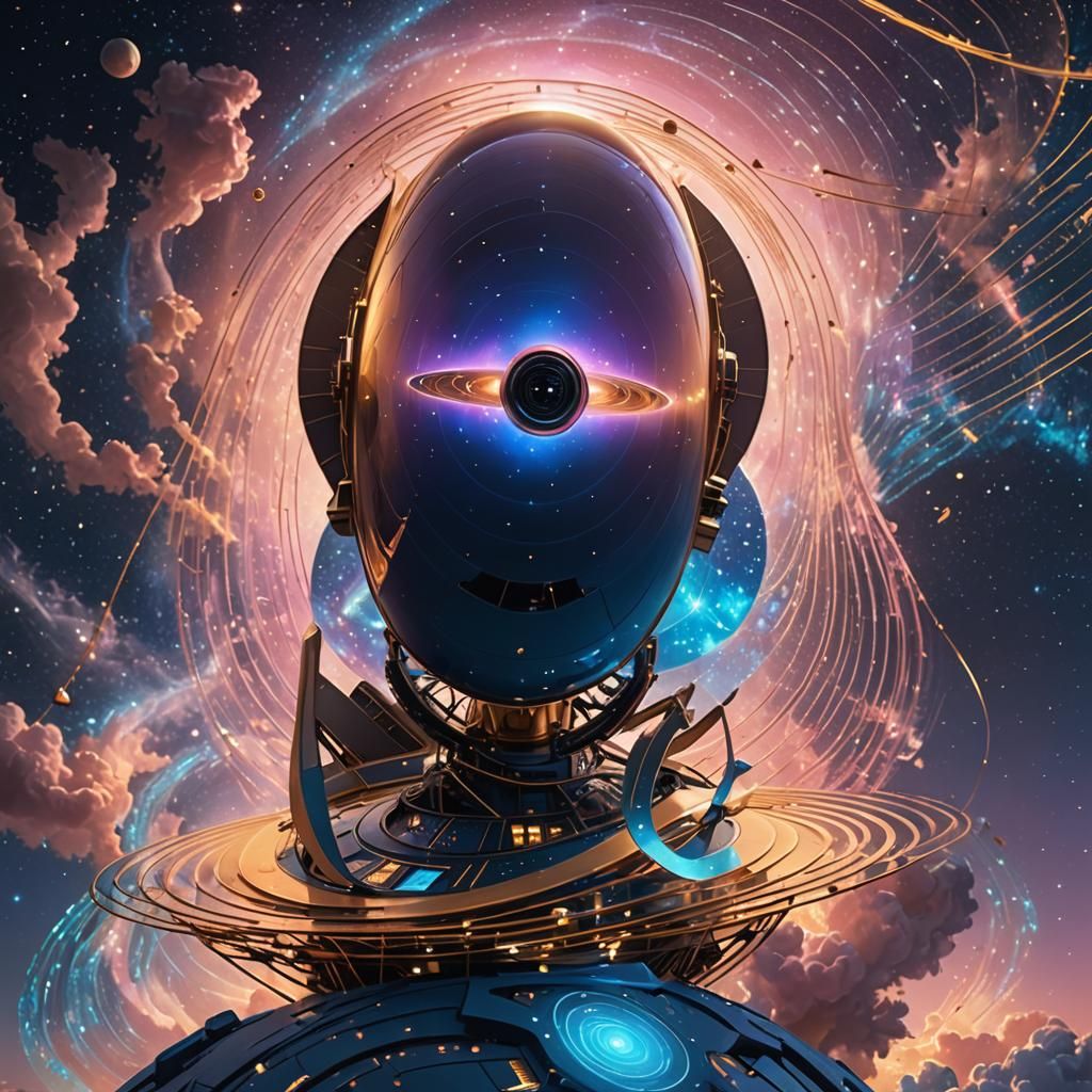 Futuristic Satellite Dish Echoing WiFi Waves in Space