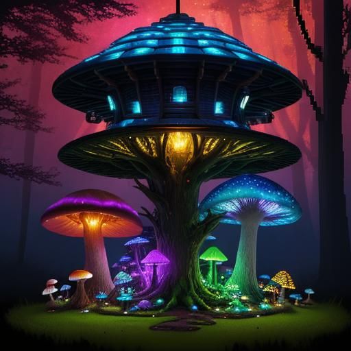 Enchanted Mushroom House in Pixel Art Forest