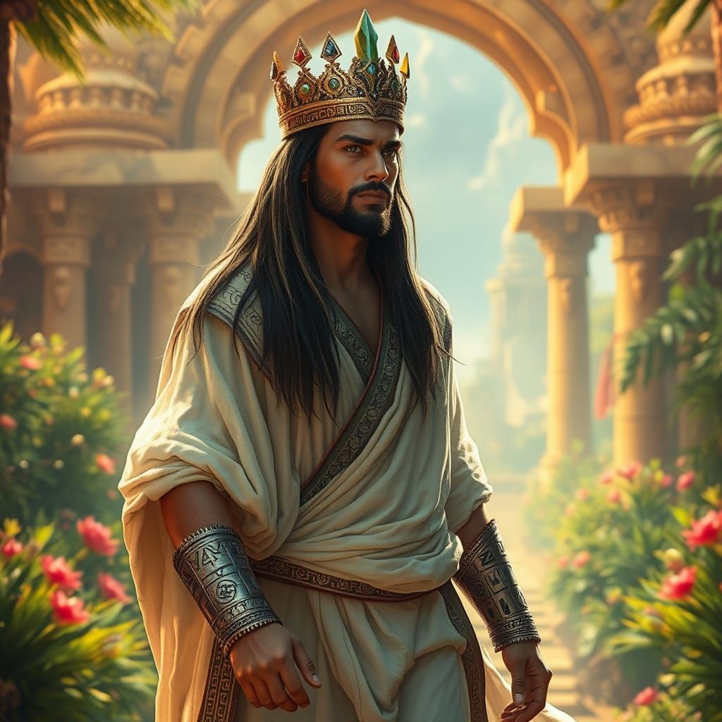 Lemurian Man in Ancient Garden, Syd Mead Style