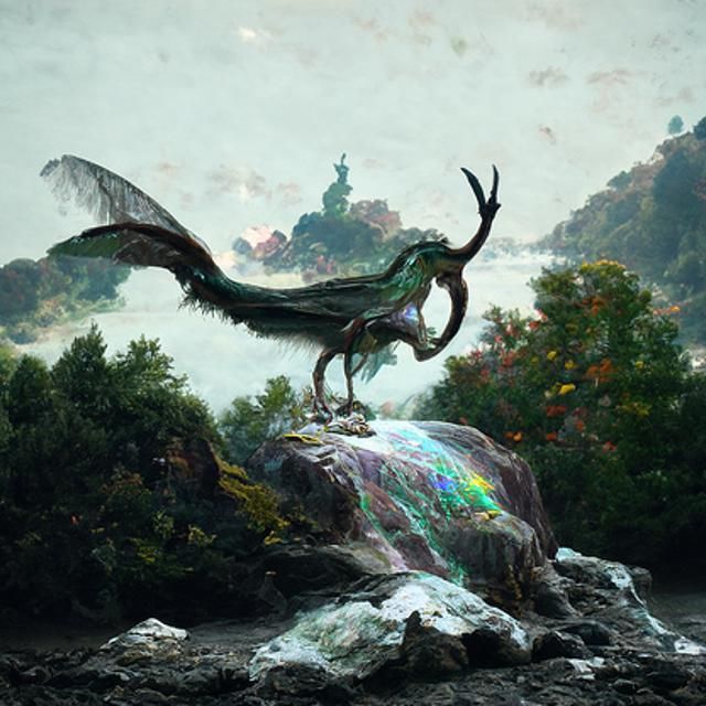 Dragon in Opalescent Mountain River Landscape