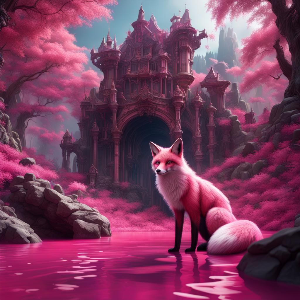 Fantastical Pink Fox in Detailed Matte Painting Style