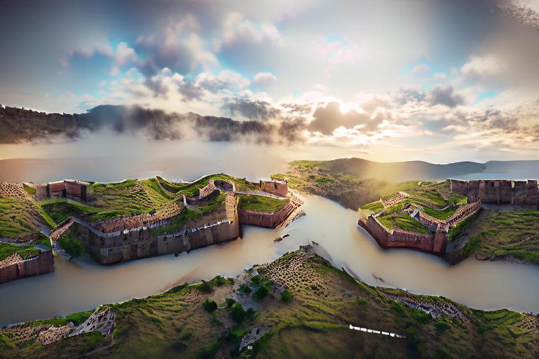 Rivers Converge at Ancient Fort: 8K Unreal Engine