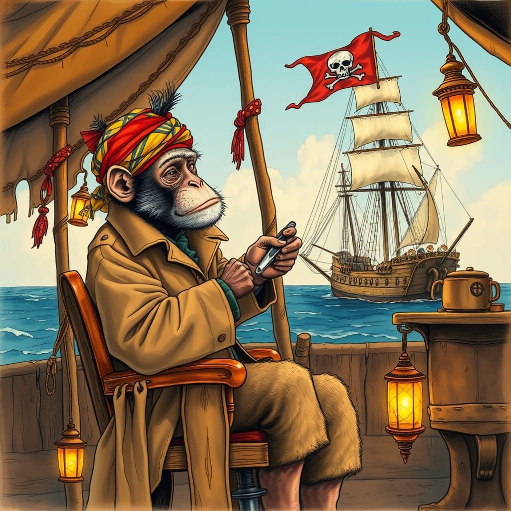 Whimsical Pirate Barber Scene in Storybook Style