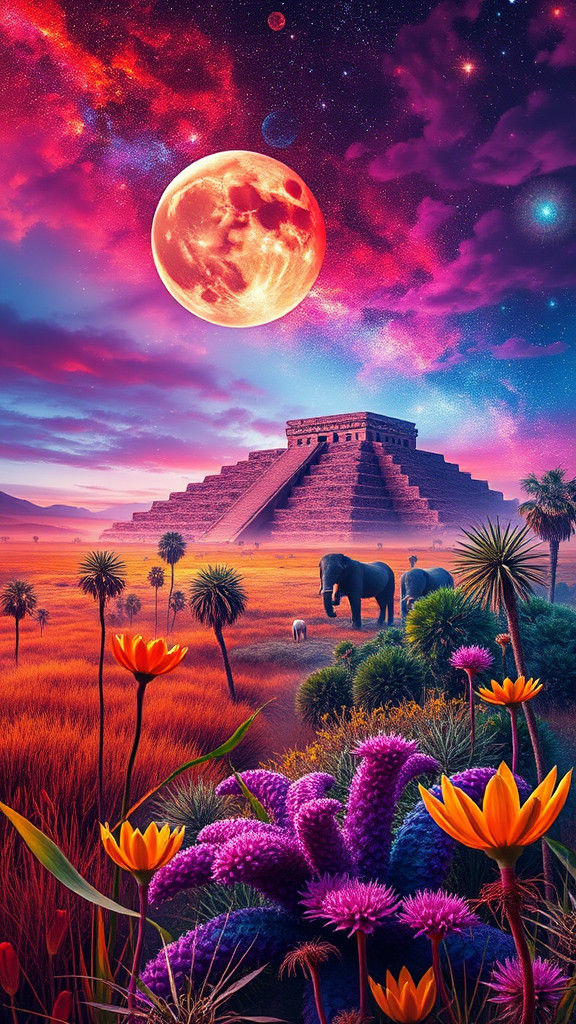 Alien Savannah: Holographic Landscape with Fantasy Flora