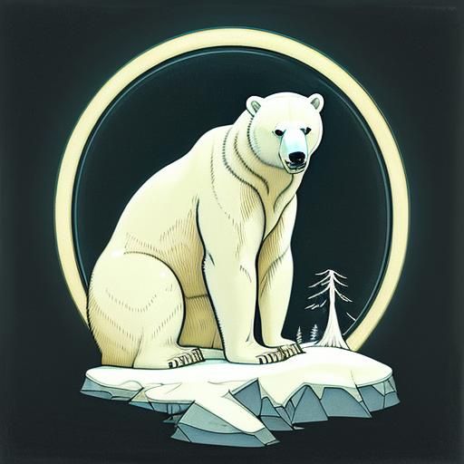Polar Bear Hiking in Arctic Neoclassical Painting