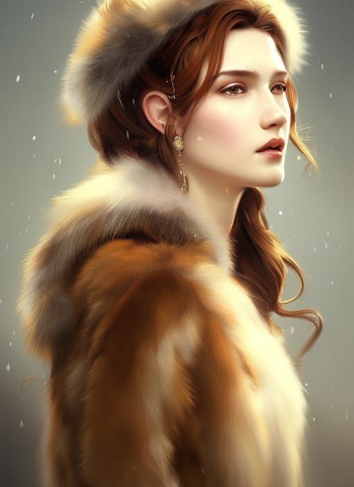 Princess in Fur Coat Portrait, Art Nouveau Style