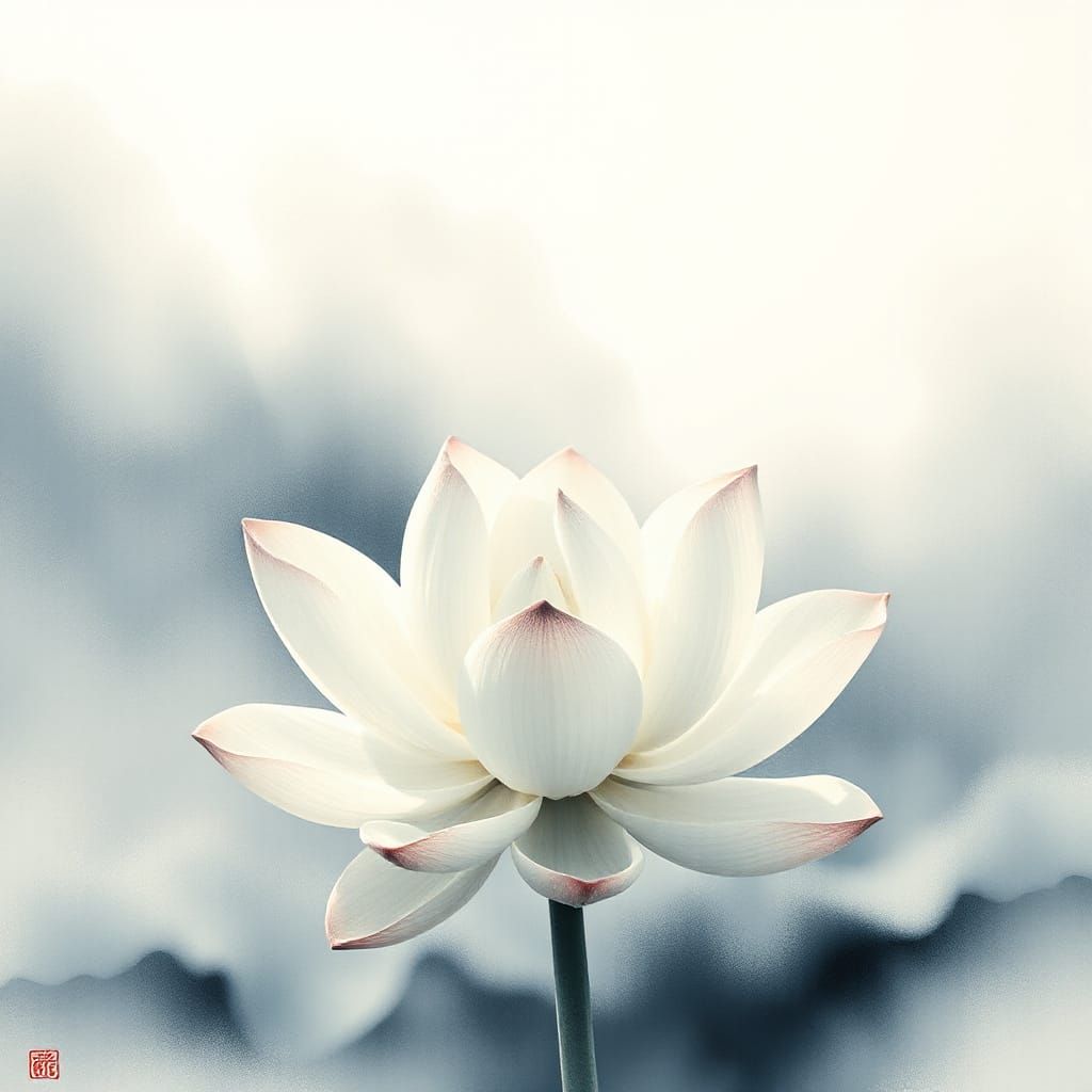 Delicate Lotus Blooms in Serene Minimalist Ink Wash