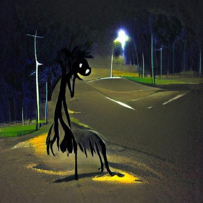 Lonely Shadow Figure on Empty Road at Night