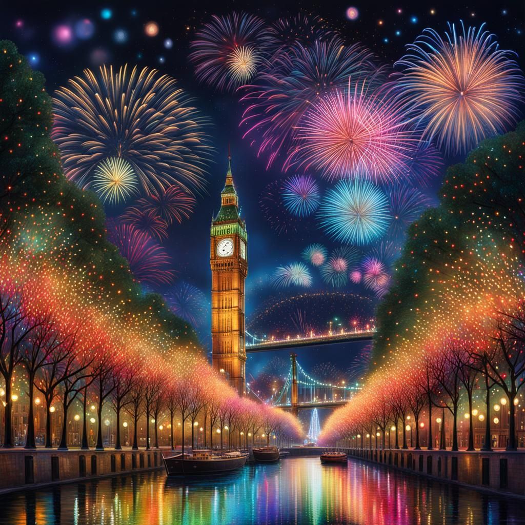 New Year's Eve Midnight Countdown in Vivid Colors