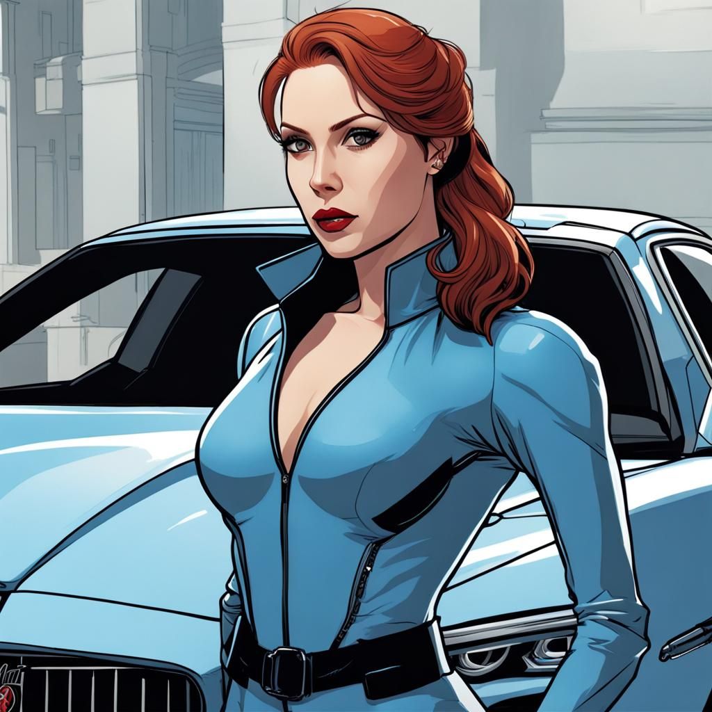 Black Widow in Light Blue Outfit by Maserati
