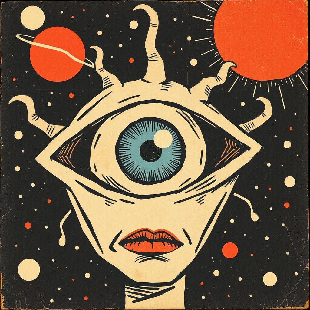 Gritty Eyeball Alien in Cosmic Hellscape