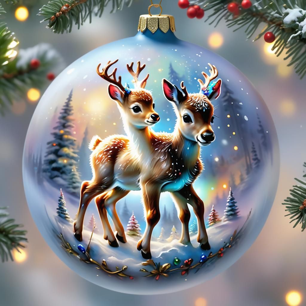 Baby Reindeer Christmas Ornament in Hyperrealistic Style