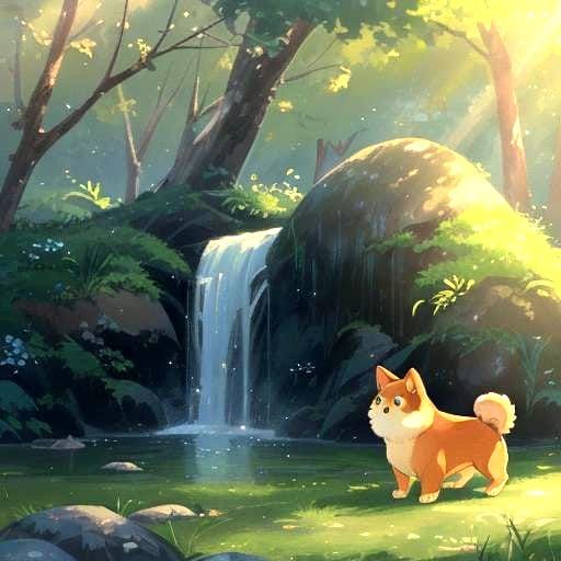 Yellow Dog in Hat: Studio Ghibli Style