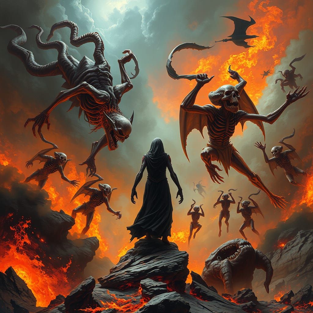 Tormented Figure in a Hellscape: Gothic Digital Art