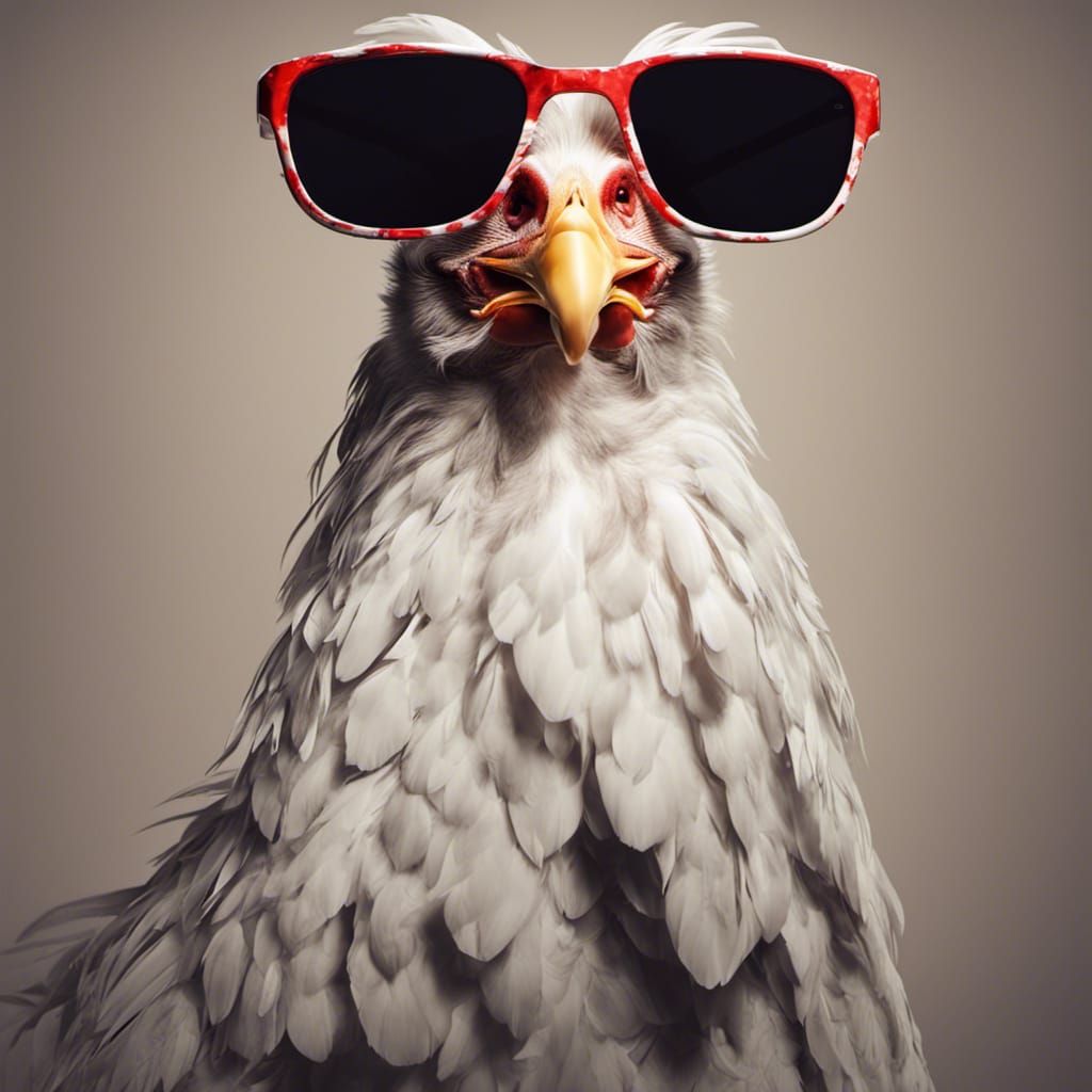 Polish Chicken Wearing Sunglasses: Realistic Photo