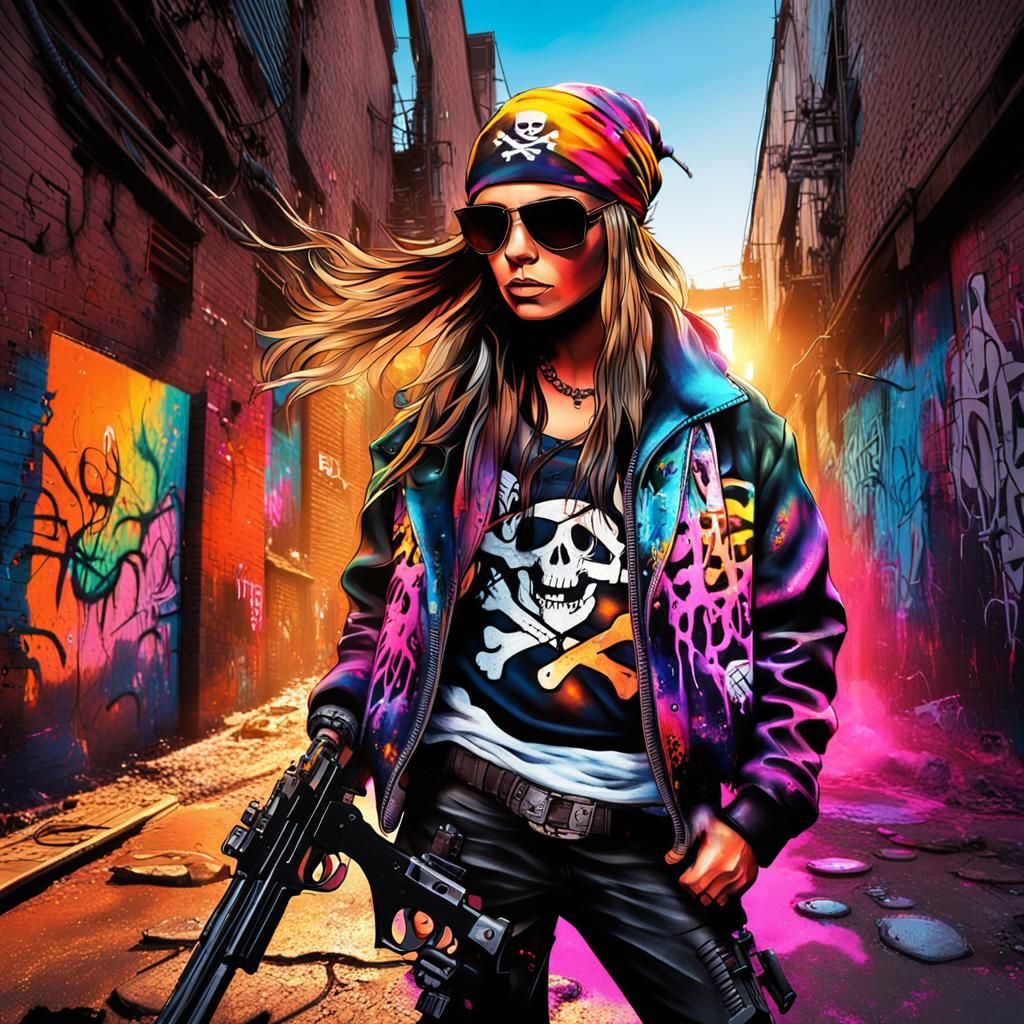 Female Pirate with Guns in Graffiti Street Art