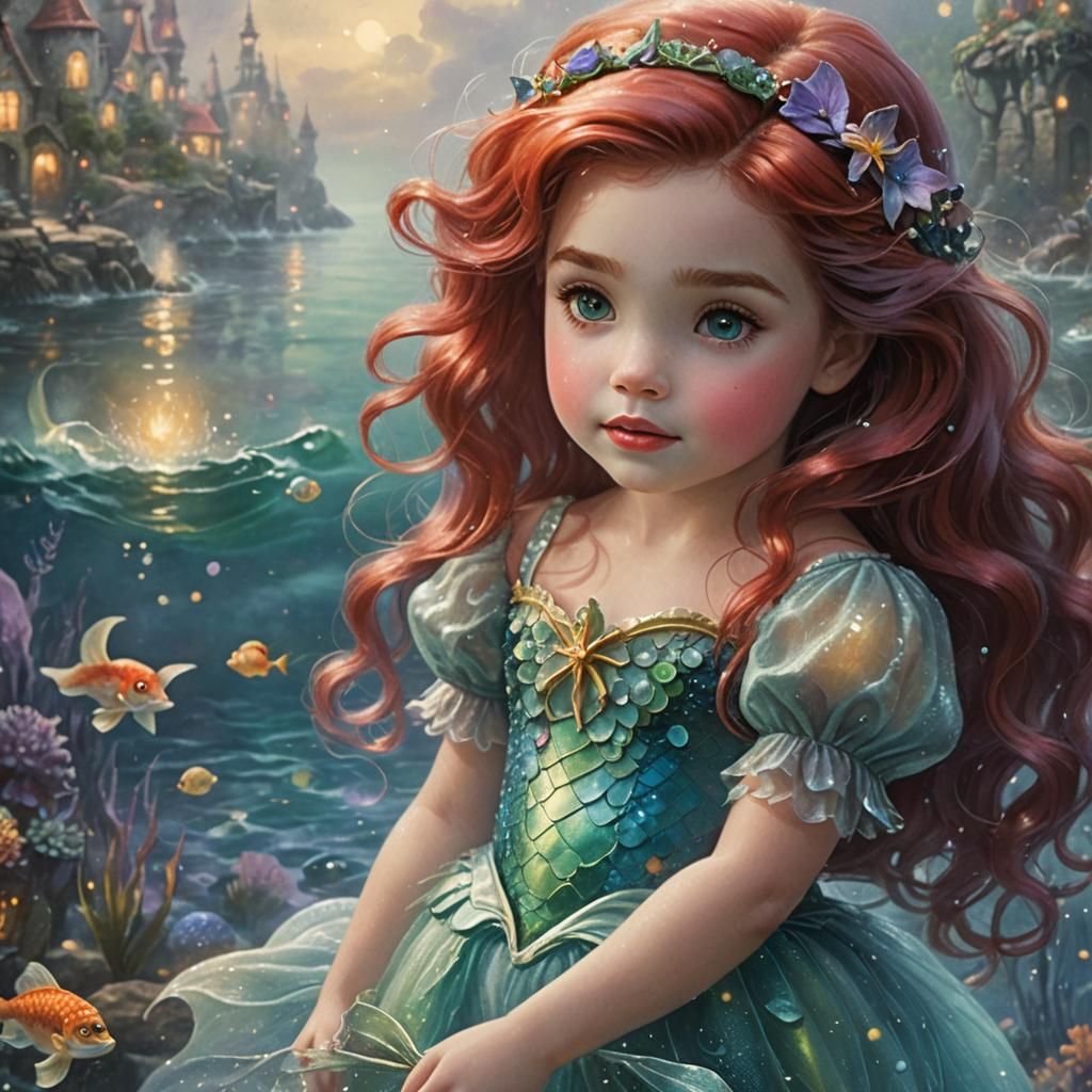 Little Mermaid Girl in Ethereal Fantasy Style