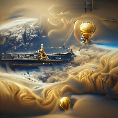 Golden Royal Clipper Ship Floating in Space