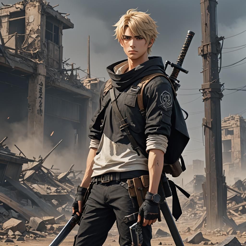 Post-Apocalyptic Anime Swordsman in 3D Art Style