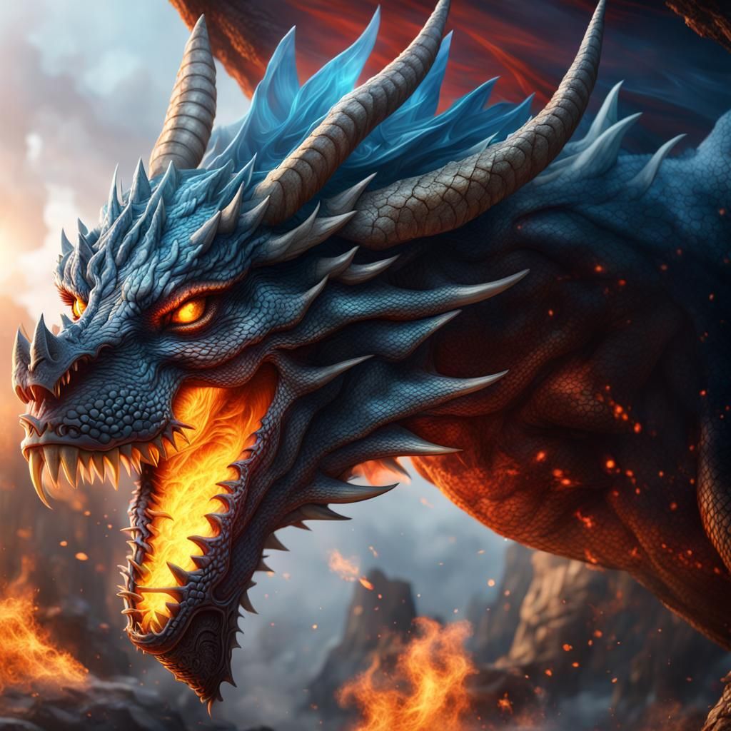 Dragon Breathing Fire and Ice: Fantasy Concept Art