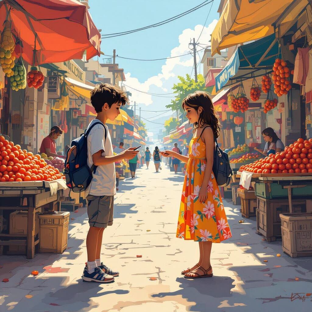 Boy Asks Girl for Number Near Tomato Vendors
