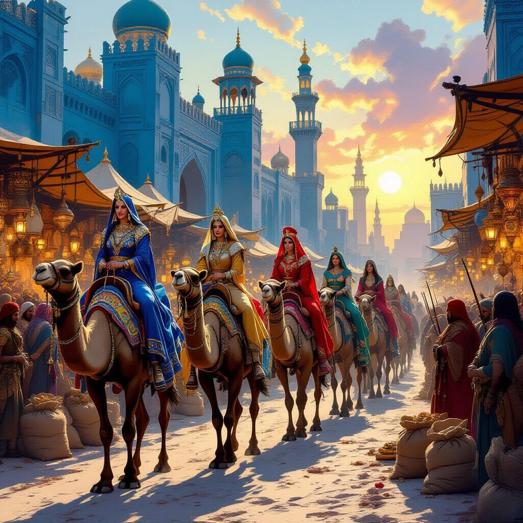 Five Queens Arrive in Blue City with Army and Treasures